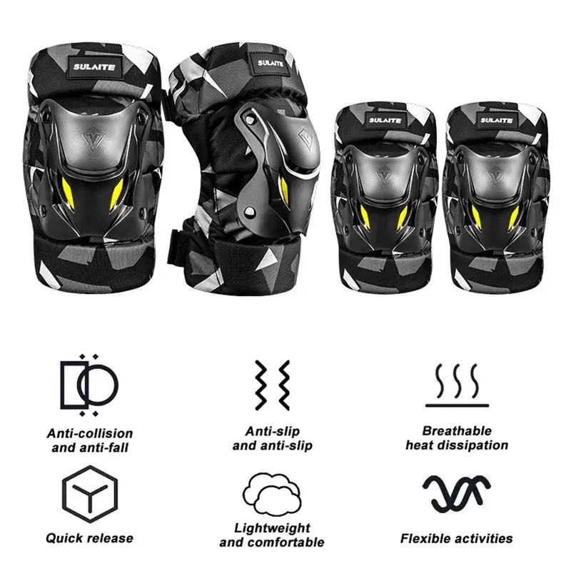 Men Camouflage Ultra-Lightweight Motorcycle Knee Elbow Pads Set  All-Day Comfort for Off-Road Racing, Cycling & Extreme Sports