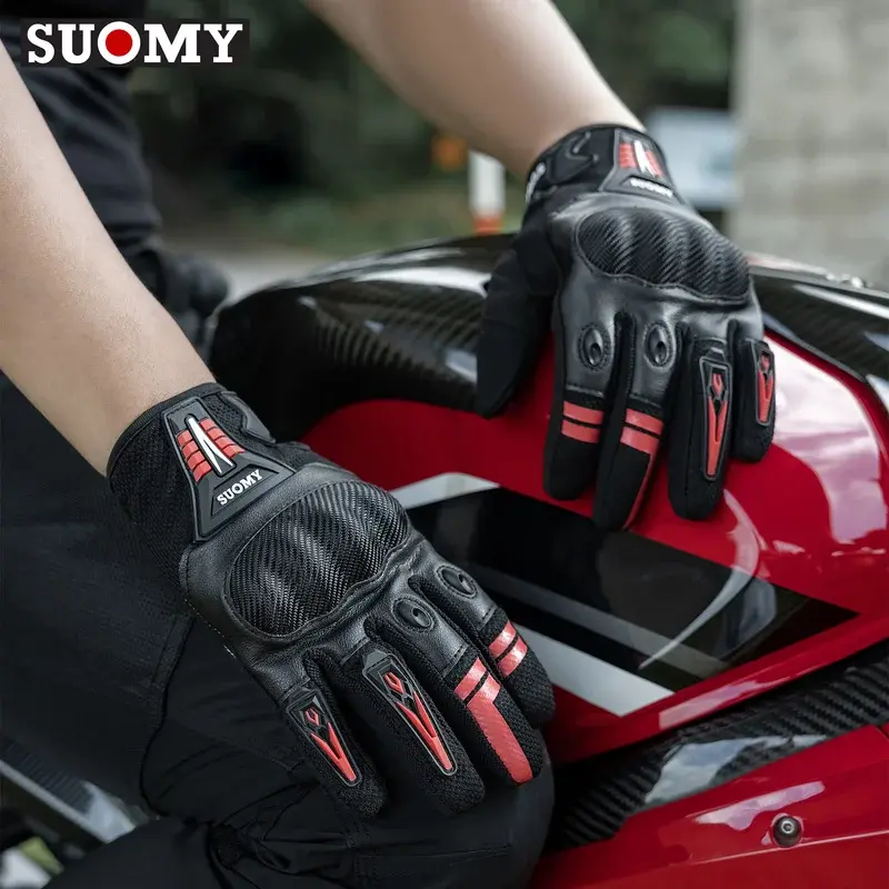 Suomy Summer Breathable Motorbike Gloves  Motorcycle Full Finger, PVC Protective & Touchscreen, Anti-Fall & Anti-Collision glove