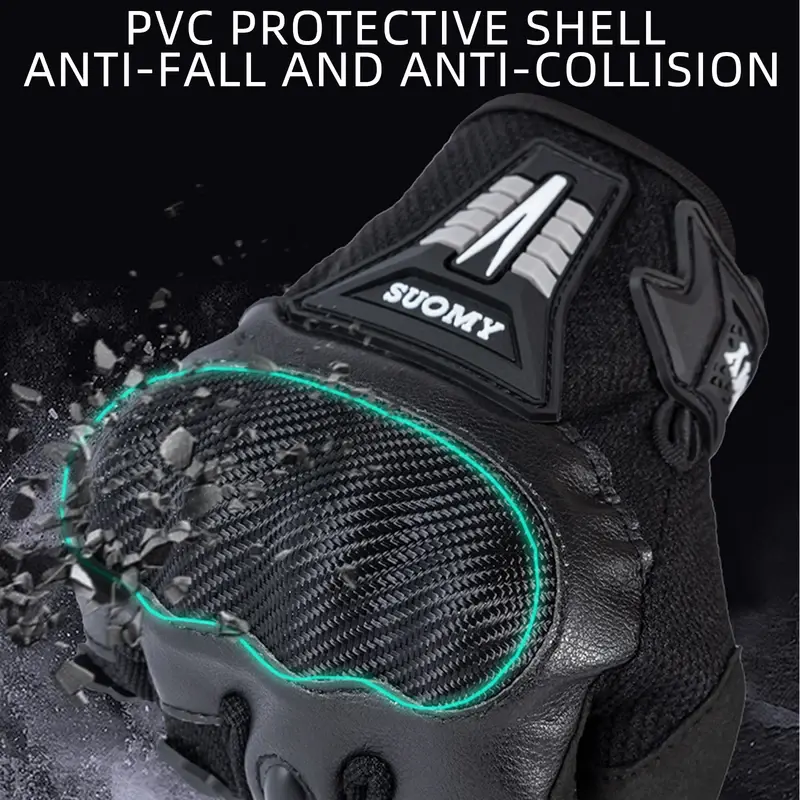Suomy Summer Breathable Motorbike Gloves  Motorcycle Full Finger, PVC Protective & Touchscreen, Anti-Fall & Anti-Collision glove