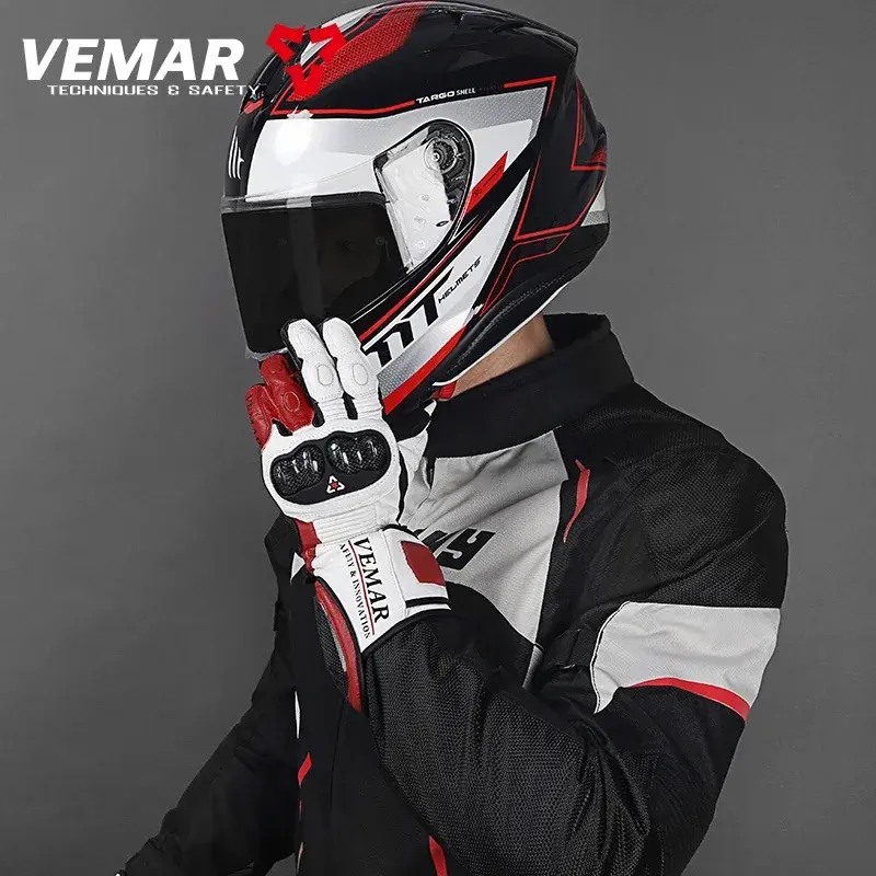 Classic Long Motorcycle Gloves For Men's Leather Protection Racing Gloves Motocross motos Carbon Fiber Shell Motorbike Glove