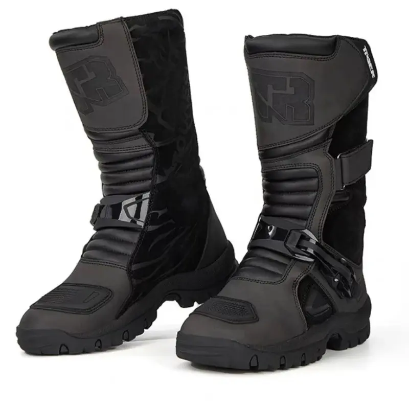 TR Ultra Comfortable Men's Motorcycle Boots Waterproof - Retro Style with Ankle Guard for Safe Riding Motorbike Botas Zapatillas