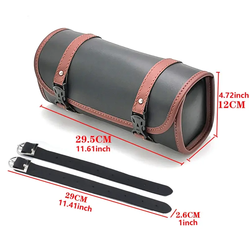 Universal Motorcycle Front Fork Storage Bag - Heavy-Duty PU Leather, Quick-Install Straps, Roomy Capacity for Tools/Phone/Gloves
