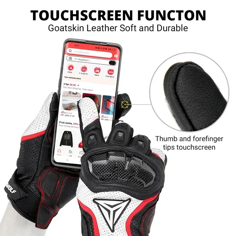 Genuine Leather & Carbon Fiber Motorcycle Gloves - All-Season Protection for Bikers & Motocross Enthusiasts Winter Warmth Glove