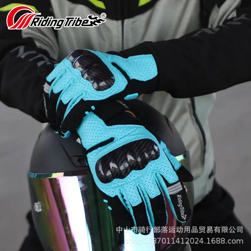 MCS-67 Lightweight Summer Riding Gloves: Genuine Leather with Carbon Knuckle Protector, Airflow Mesh & Touchscreen Compatibility