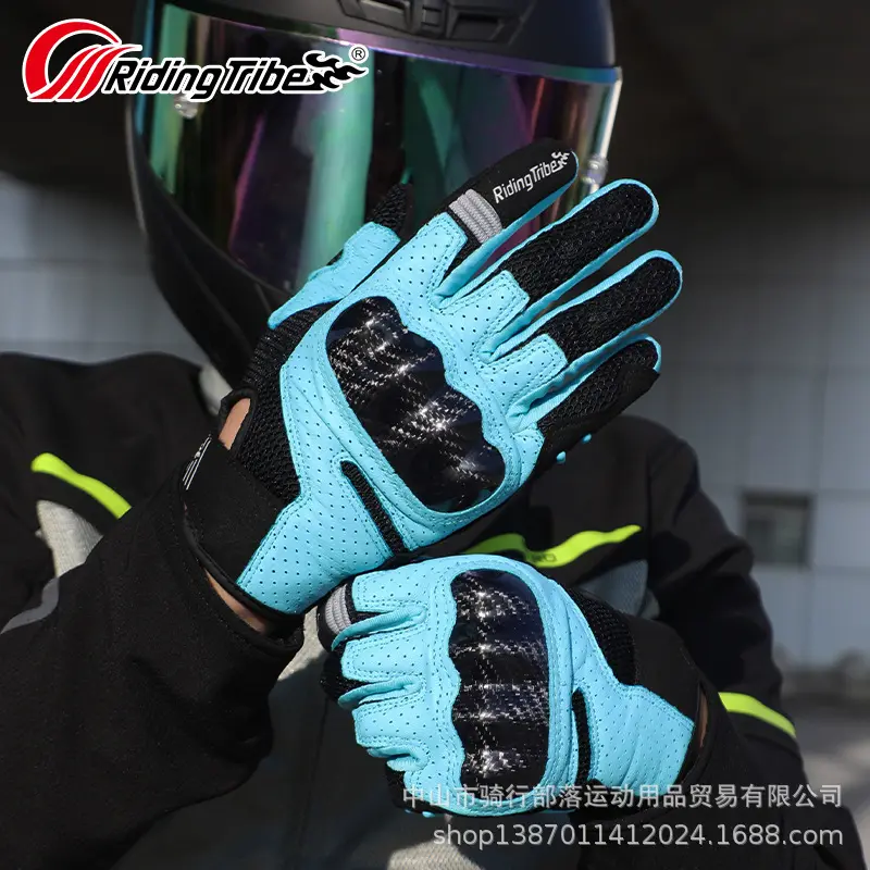 MCS-67 Lightweight Summer Riding Gloves: Genuine Leather with Carbon Knuckle Protector, Airflow Mesh & Touchscreen Compatibility