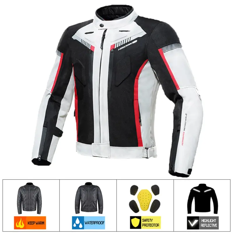 Men's Abrasion-Resistant Motorcycle Jacket Waterproof, Windproof Racing Gear with Removable Armor, Warm & Durable M-XXXL