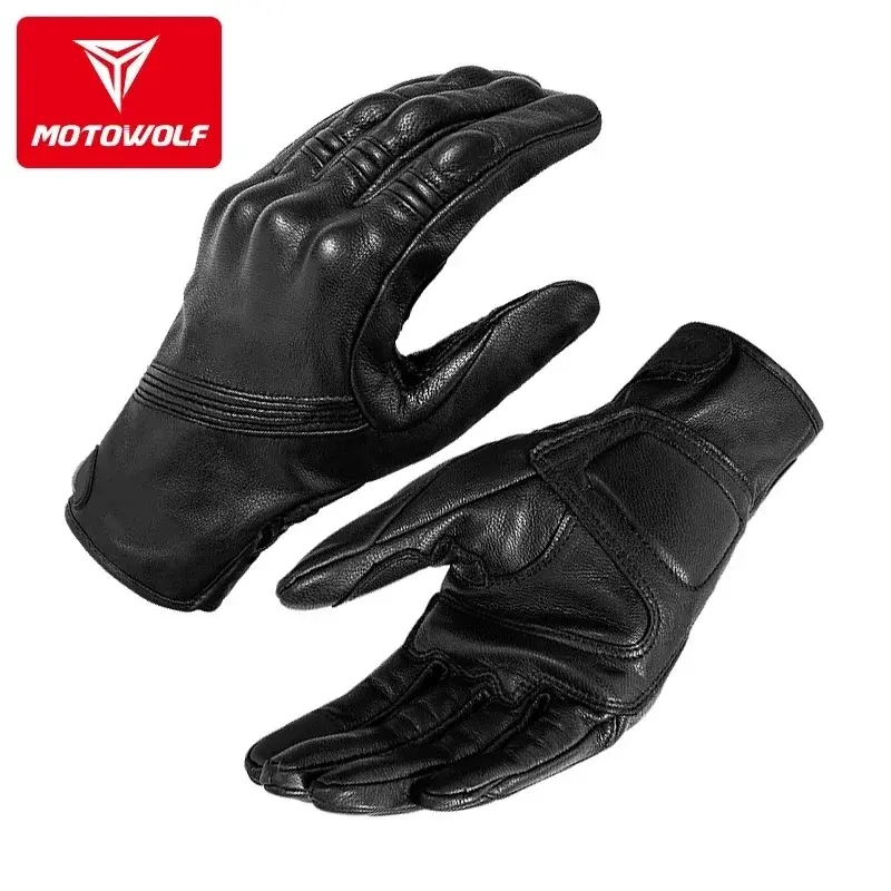 All-Season Leather Motorcycle Gloves with Touch Screen Waterproof Windproof Thermal Insulation Reinforced Palm for Riding Safety