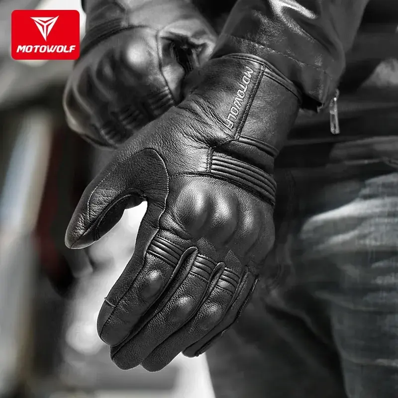 All-Season Leather Motorcycle Gloves with Touch Screen Waterproof Windproof Thermal Insulation Reinforced Palm for Riding Safety