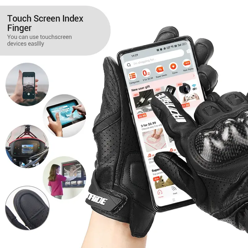 Men's Summer Retro Leather Motorcycle Cycling Gloves Wear-Resistant Touchscreen Anti-Slip for Motorbike & Motocross Work Guantes