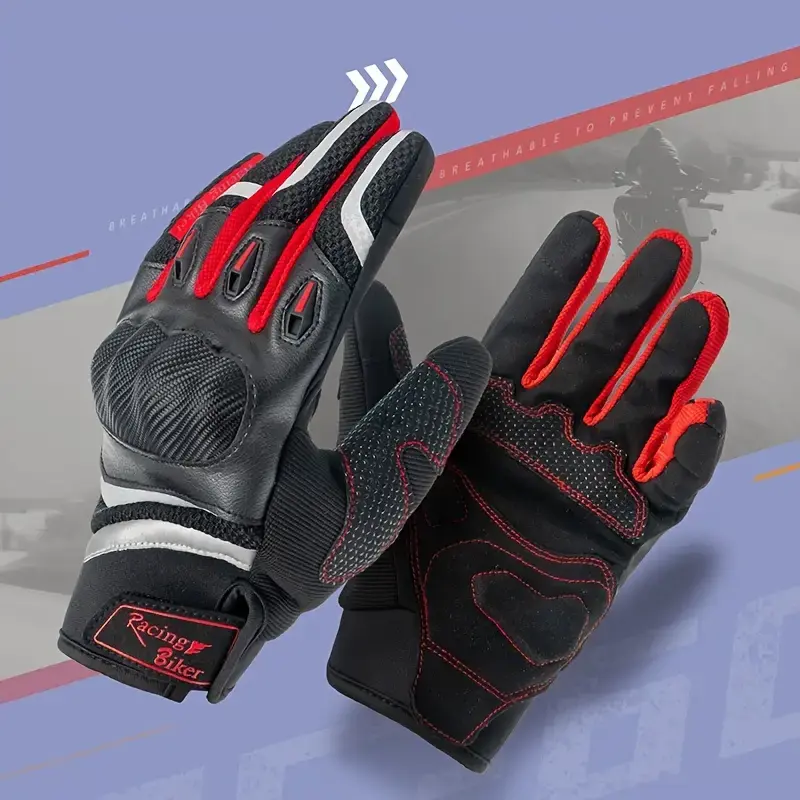 Summer Carbon Fiber Pattern All-Season Motorcycle Racing Gloves for Men and Women, Polyester Knitted Loop Closure Rider Gear