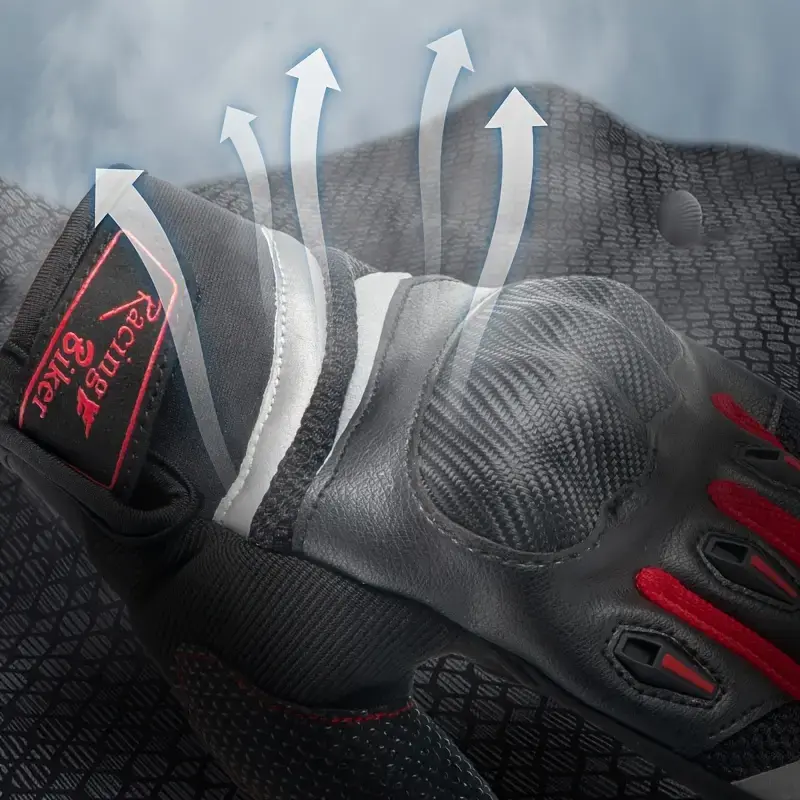 Summer Carbon Fiber Pattern All-Season Motorcycle Racing Gloves for Men and Women, Polyester Knitted Loop Closure Rider Gear