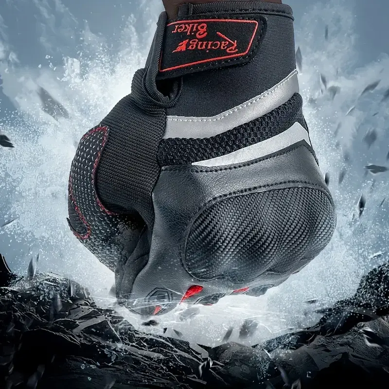 Summer Carbon Fiber Pattern All-Season Motorcycle Racing Gloves for Men and Women, Polyester Knitted Loop Closure Rider Gear