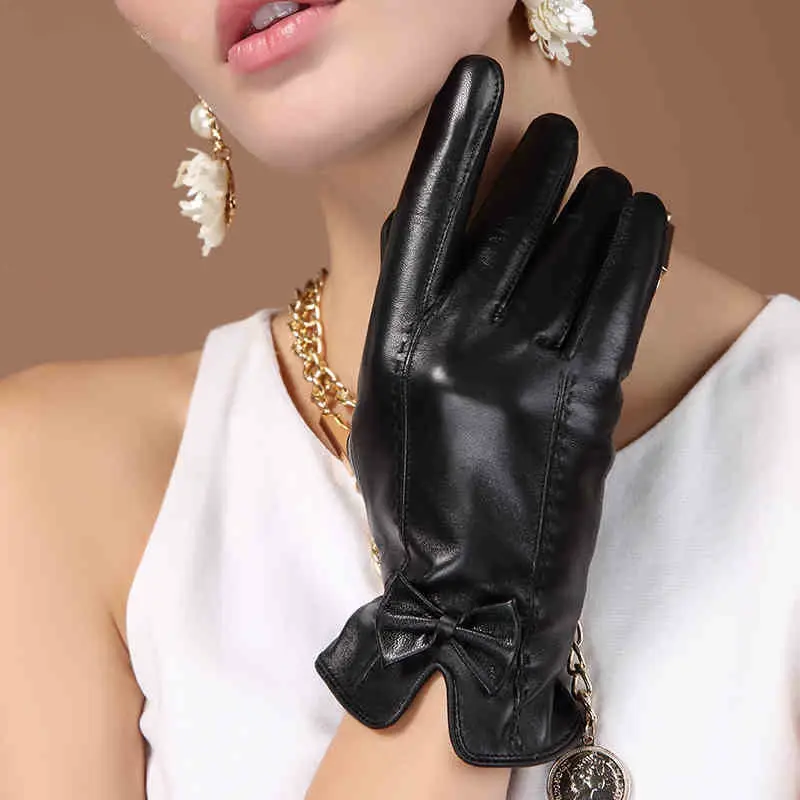 Chic Genuine Sheepskin Leather Gloves for Women Ideal Touchscreen Use, Driving,Cycling,Motorcycle Riding, and Dressy Occasions