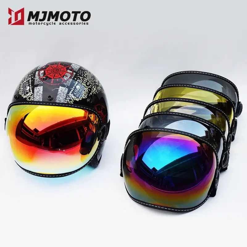 Retro Motorcycle Bubble Visor Helmet Lens Anti-UV Anti-Scratch Motocross Goggles Universal Fit CE Certified 3-Snap Accessories