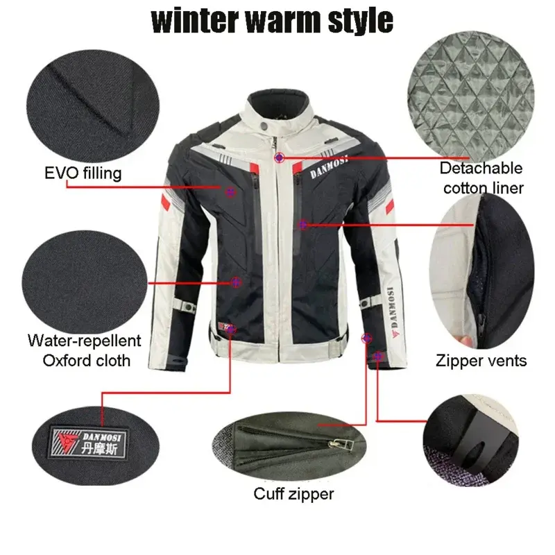 Men's Motorcycle Cycling Jackets Riding Suit Waterproof Winter Warm Split Type Back Protection Elastic Outdoor Storage Equipment