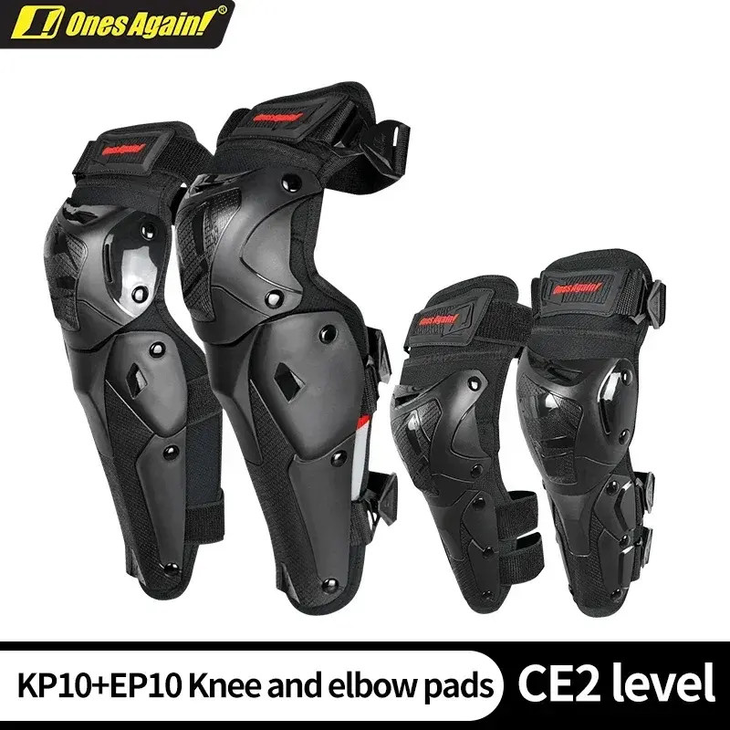 Ones Again Motocross Knee Pads & Elbow Guards CE Certified 4/6PCS Set PP Material Ventilation Design, Adjustable Straps for Moto