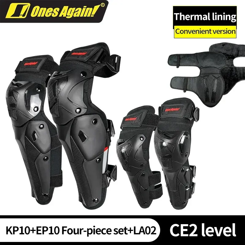 Ones Again Motocross Knee Pads & Elbow Guards CE Certified 4/6PCS Set PP Material Ventilation Design, Adjustable Straps for Moto