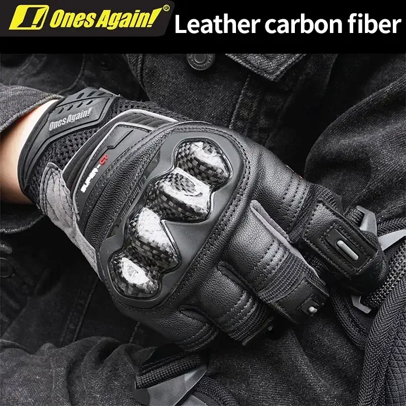 Summer Men's Leather Motorcycle Motocross Gloves Equipment Rider Anti-fall Carbon Fiber Riding Cycling Gloves Guantes Moto Items