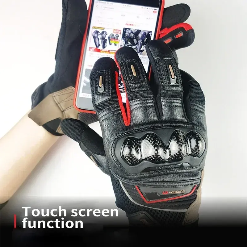 Summer Men's Leather Motorcycle Motocross Gloves Equipment Rider Anti-fall Carbon Fiber Riding Cycling Gloves Guantes Moto Items
