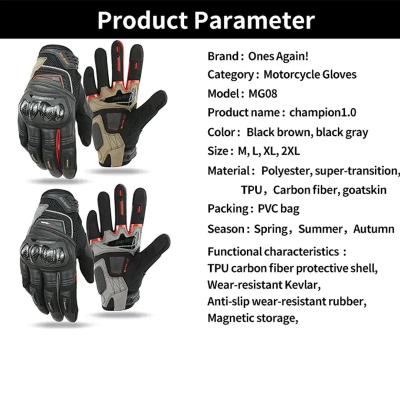 Summer Men's Leather Motorcycle Motocross Gloves Equipment Rider Anti-fall Carbon Fiber Riding Cycling Gloves Guantes Moto Items