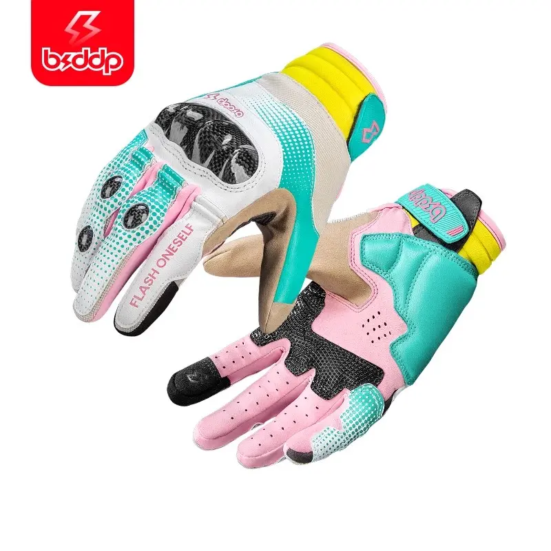 Summer Breathable Men‘s Women's Motorcycle Racing Gloves Leather Motocross Glove with Carbon Fiber Knuckles & Anti-Slip Palm