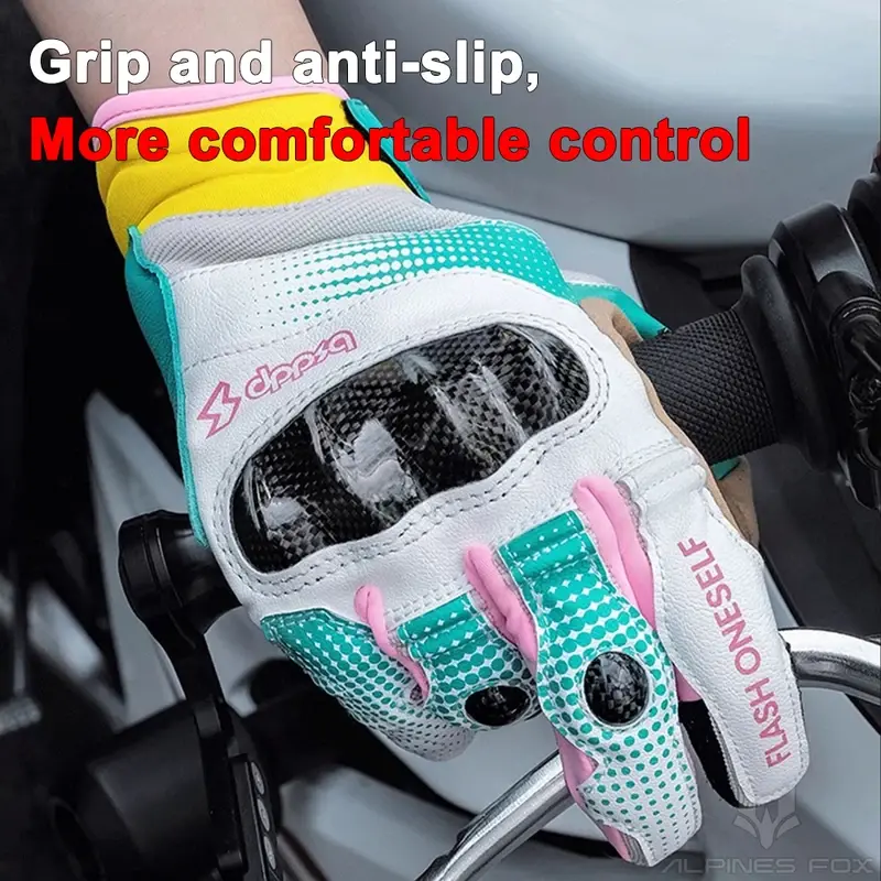 Summer Breathable Men‘s Women's Motorcycle Racing Gloves Leather Motocross Glove with Carbon Fiber Knuckles & Anti-Slip Palm