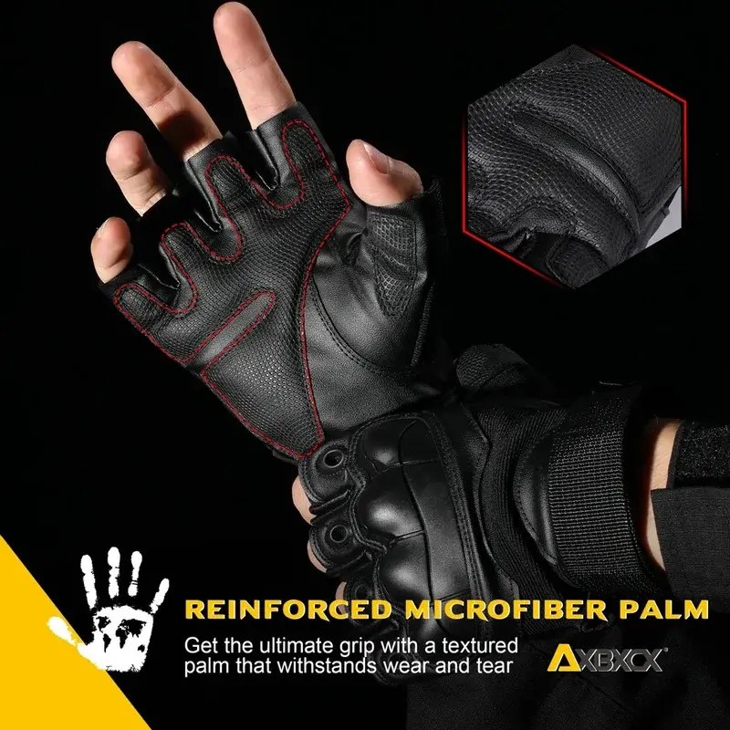 PU Leather Tactical Half Finger Gloves Airsoft Combat Shooting Hunting Paintball Outdoor Work Anti-skid Fingerless Men Women