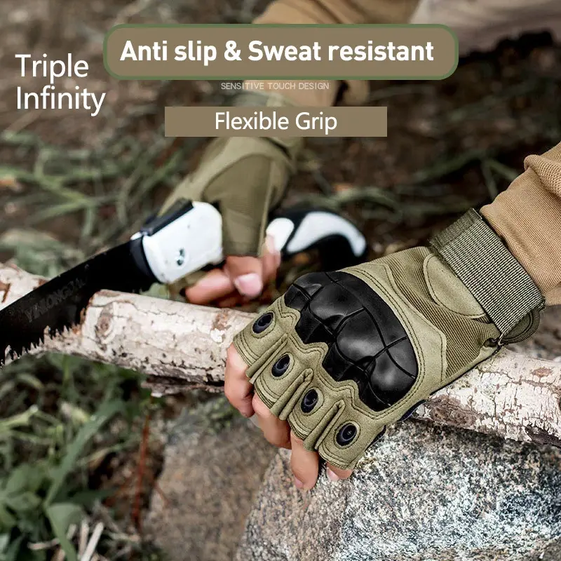 Lightweight Durable Tactical Half Finger Gloves for Men Reinforced Palm Protective Anti-slip Summer Cycling Motorcycle Gloves