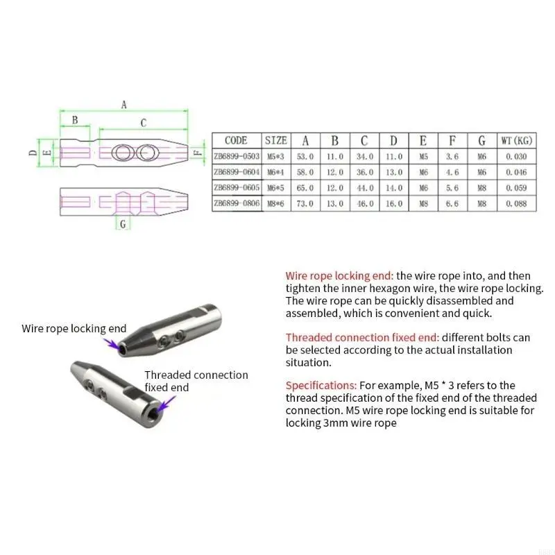 R53D Swageless Suitable for 3mm 4mm 5mm 6mm Wire Right Left Thread Stainless Steel 316 Cable Railing Rope Terminal Fitting