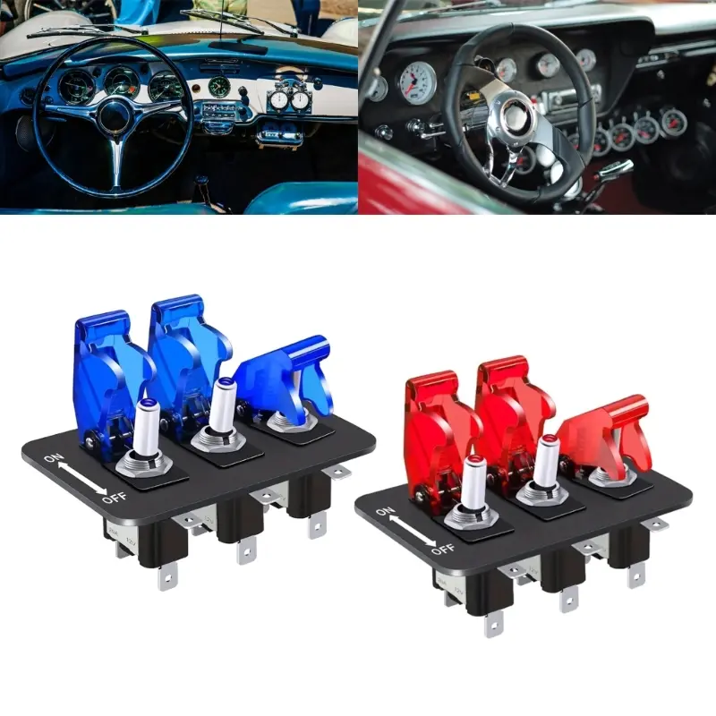 12/24V 3 Gang Universal Toggle Panel Car Boats LED Styling Rockers