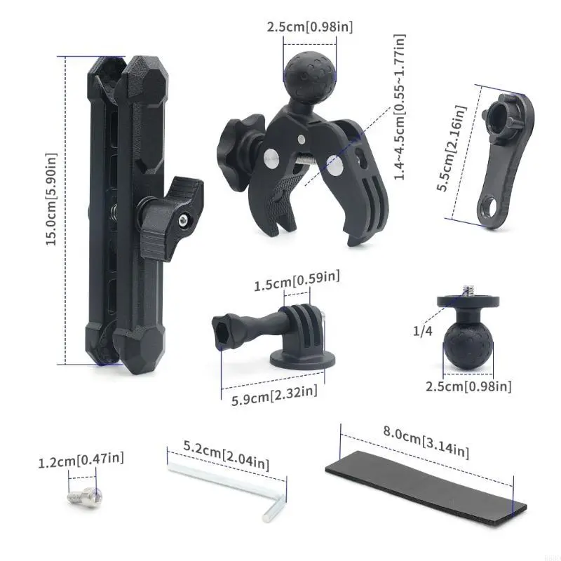 R53D Motorcycle Camera Mount Aluminum & ABS Cycling Camera Bracket Handlebar Support