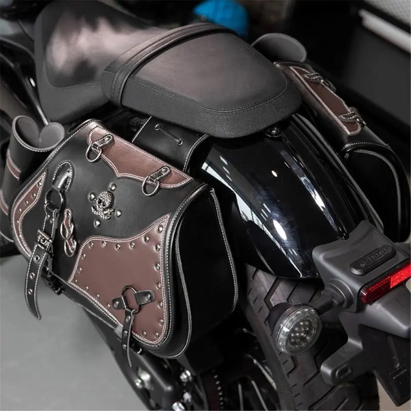 R53D Upgrades Leather Motorcycle Saddlebag with Adjustable Straps Motorcycle Side Bag