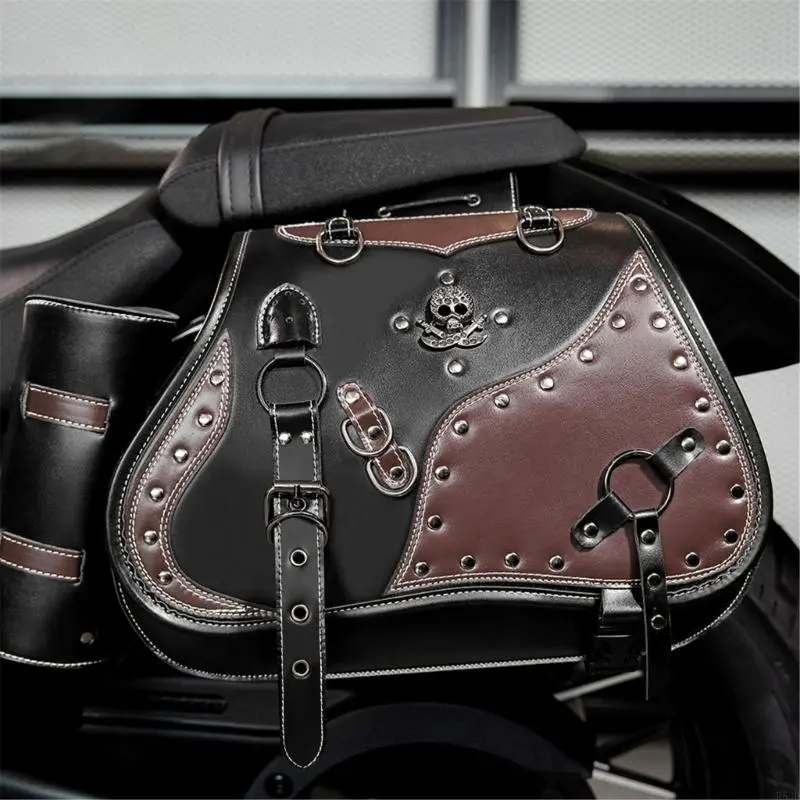 R53D Upgrades Leather Motorcycle Saddlebag with Adjustable Straps Motorcycle Side Bag