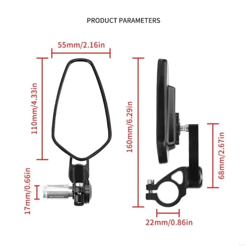 R53D Motorbike Mirror End Mirror Safe Rearview Mirror Aluminum Alloy for 13-19mm Hole