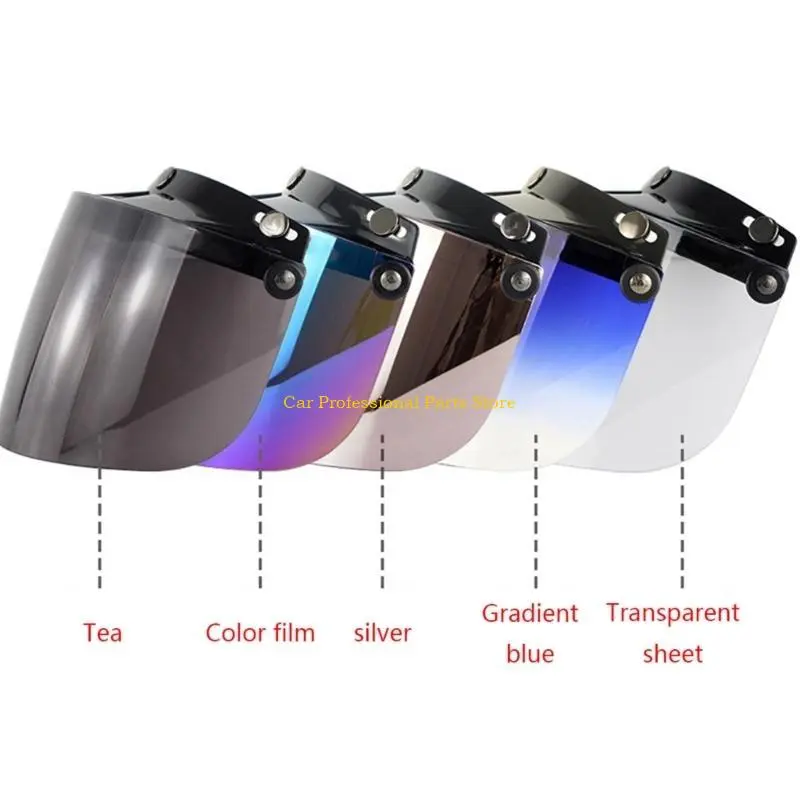R53D Open Face Helmet Visor Motorcycle Helmet Bubble Visor Lens Bubble Shield 3-Snap Design Up Down Helmets Accessories