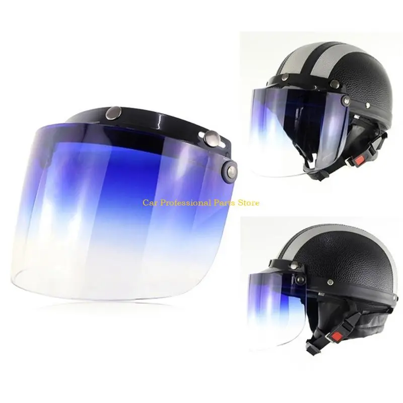 R53D Open Face Helmet Visor Motorcycle Helmet Bubble Visor Lens Bubble Shield 3-Snap Design Up Down Helmets Accessories