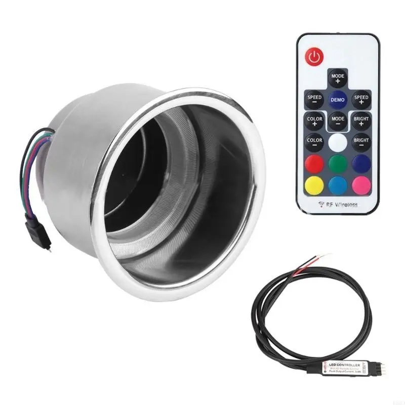 R53D Car Boats Trailer Stainless Steel Cup Drink Holders 14LED RGB Light+Remote