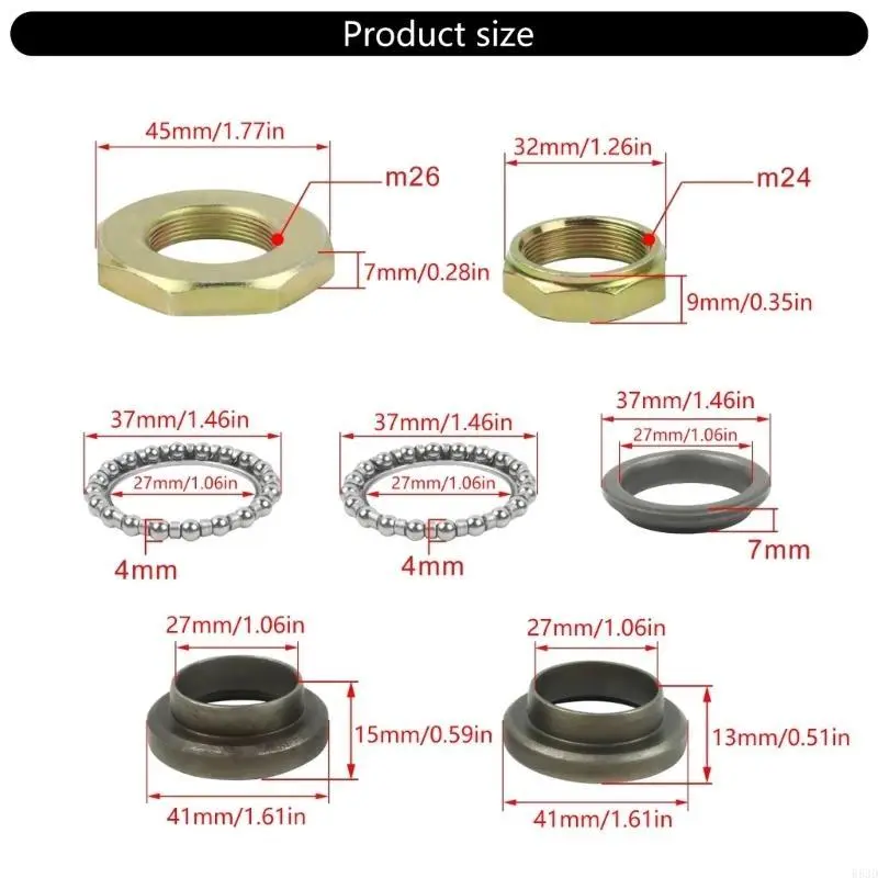R53D 7Piece Steering Bearing Set Suitable For PW50 Y-Zinger Children's Motorcycle Providing Enhanced Maneuverability & Safety