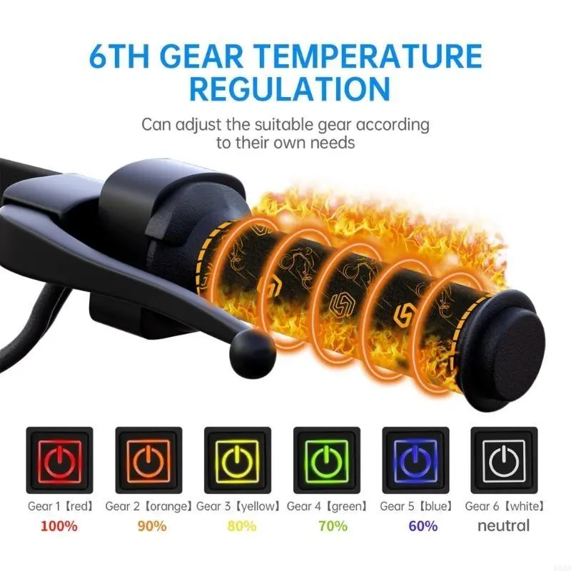 R53D Motorcycles Heated Handles Grips for Snowmobile ATV Motorbike USB DC5V Handlebar Warmer 6 Gear Adjustment Heated Pad