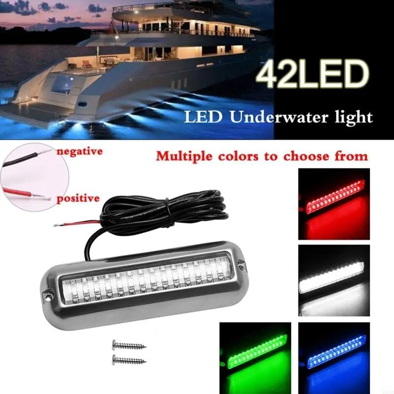 R53D Marine LED Boat Underwater Pontoon Transom Light 42 LED Polished Stainless Steel Housing Waterproof IP68 Surface Mount