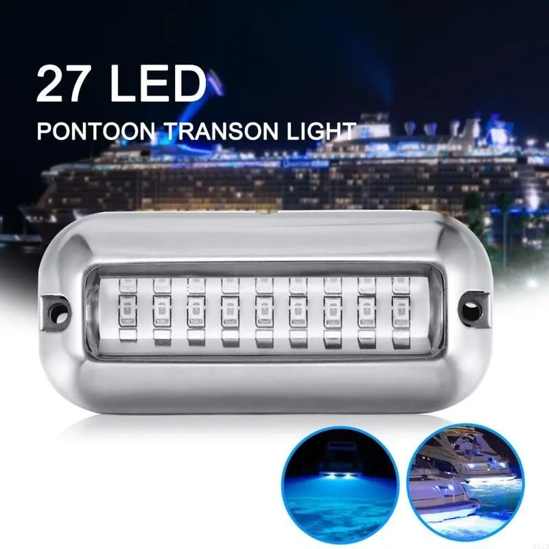 R53D Marine LED Boat Underwater Pontoon Transom Light 42 LED Polished Stainless Steel Housing Waterproof IP68 Surface Mount