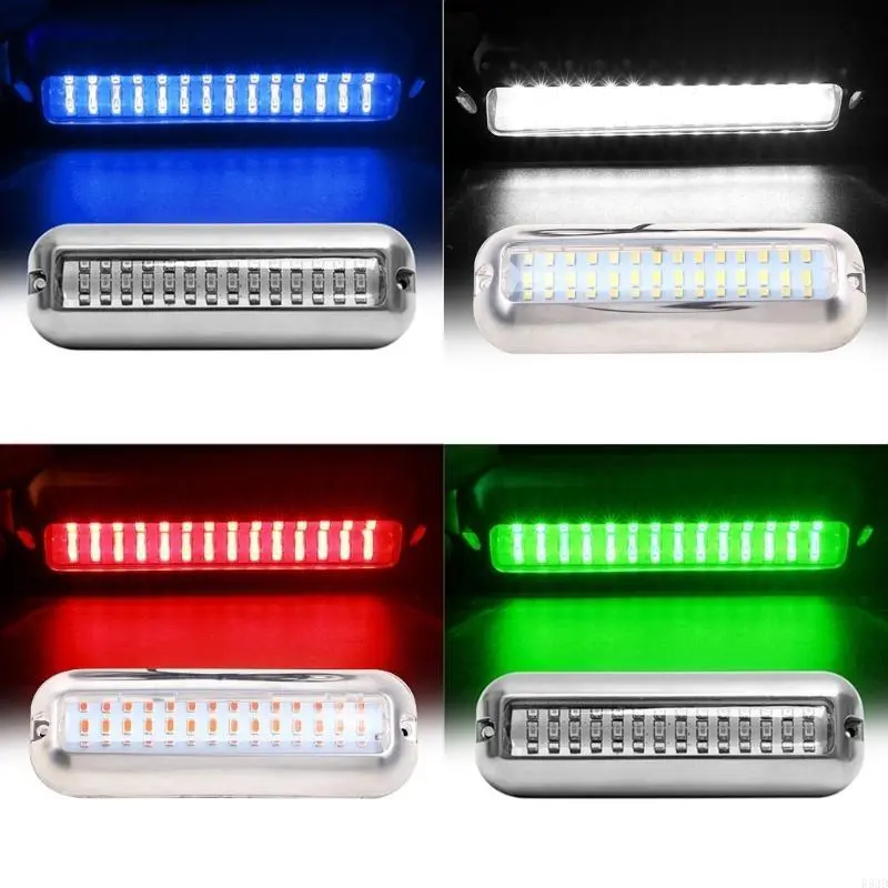 R53D Marine LED Boat Underwater Pontoon Transom Light 42 LED Polished Stainless Steel Housing Waterproof IP68 Surface Mount