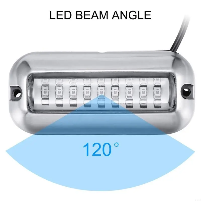 R53D Marine LED Boat Underwater Pontoon Transom Light 42 LED Polished Stainless Steel Housing Waterproof IP68 Surface Mount
