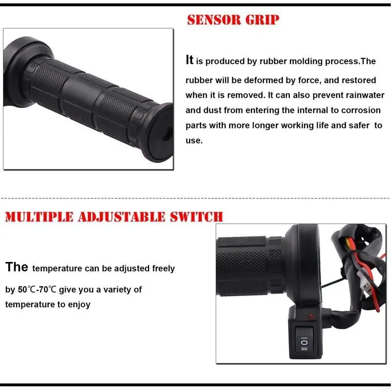 R53D Motorbike Heated Hand Grips 12V Electric Handlebar Heater Adjustable Tempurature