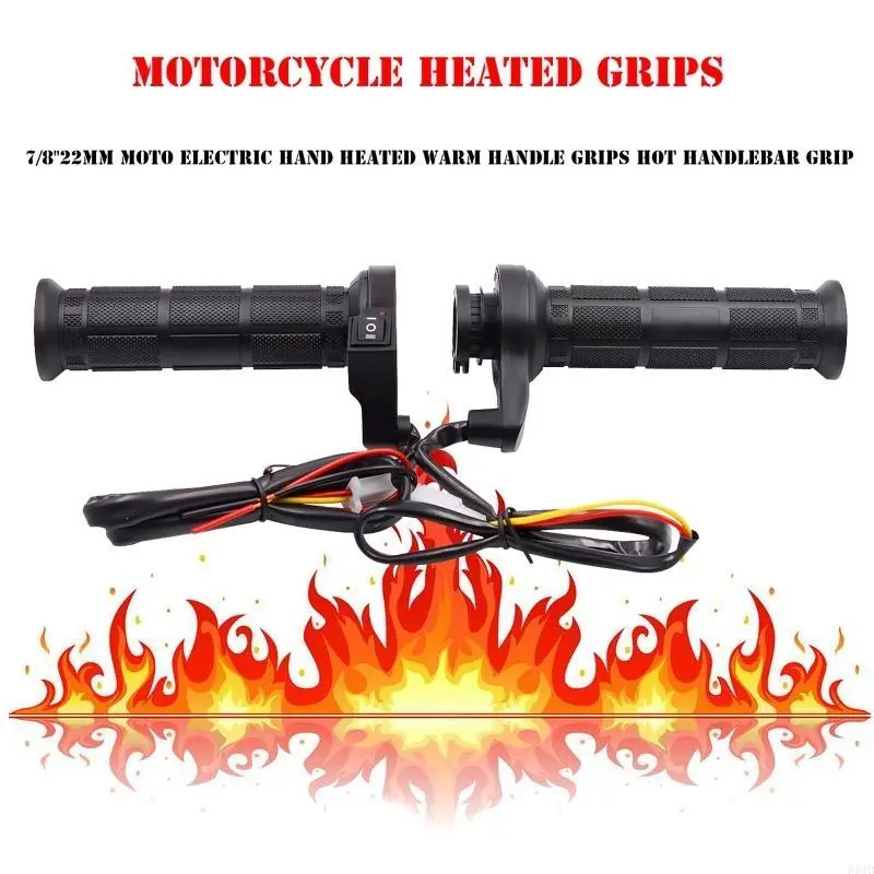 R53D Motorbike Heated Hand Grips 12V Electric Handlebar Heater Adjustable Tempurature