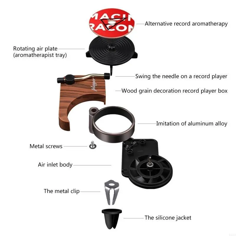 R53D Retro Record Player Phonograph Rotating Air Freshener Panel Auto Diffuser Fragrance Aroma