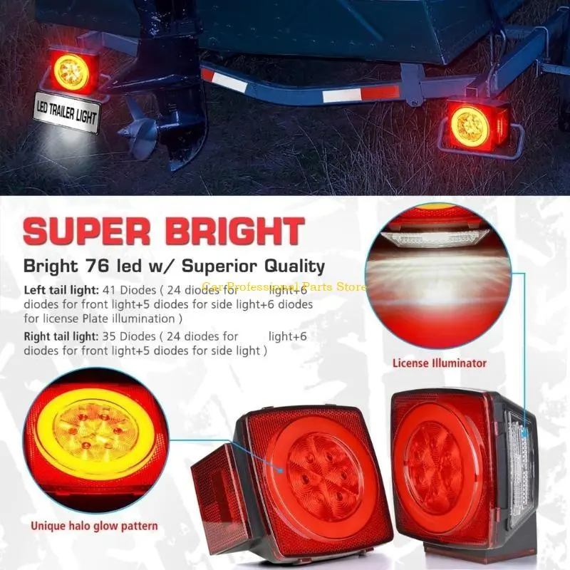 R53D 12V Waterproof Square Led Trailer Light,LED Stop Turn Tail License Brake Running Light Lamp for Trailers Truck