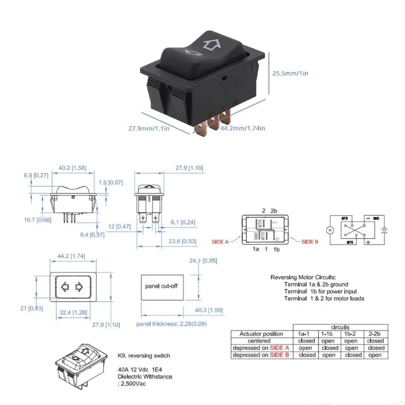 R53D Heavy Duty 3 Position Rocker Switch Simple Operate for Motor Direction Control