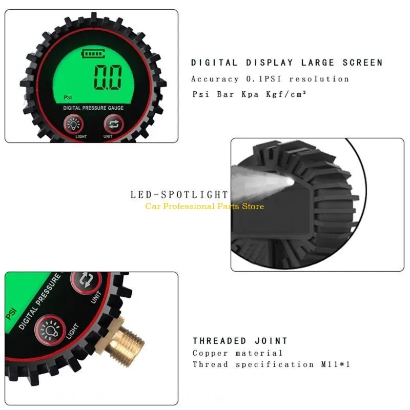 R53D Heavy Duty Tire Inflator with Pressure Gauge LED for Vehicles 255PSI