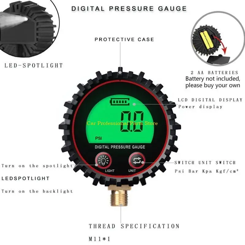 R53D Heavy Duty Tire Inflator with Pressure Gauge LED for Vehicles 255PSI